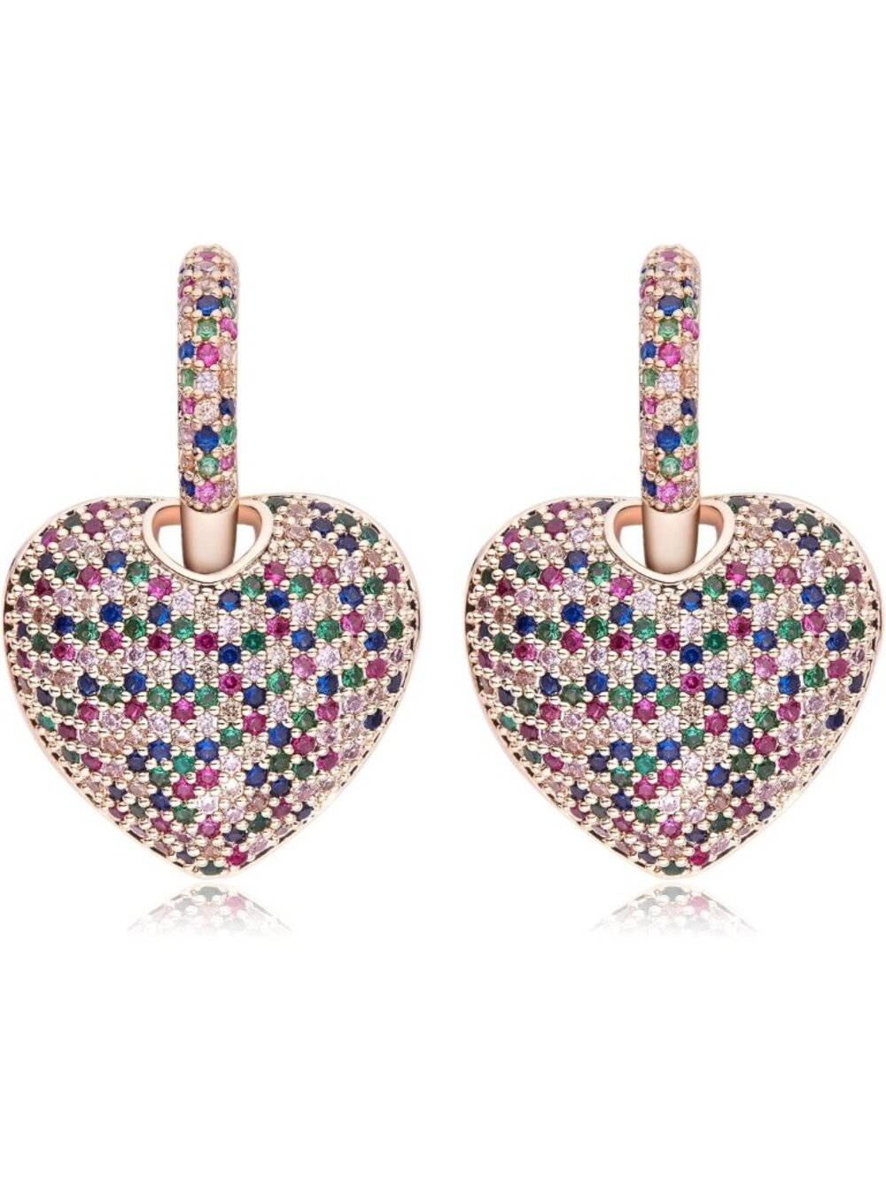 Multicolor Crystal Heart Dangle Earrings - Sterling Silver, Perfect for Moms
